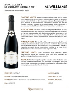 McWilliam’s Sparkling Shiraz NV – Fact Sheet