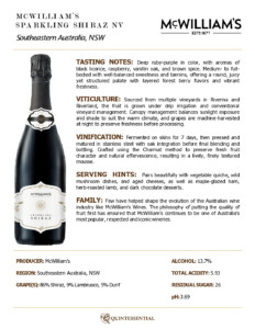 McWilliam’s Sparkling Shiraz NV – Fact Sheet