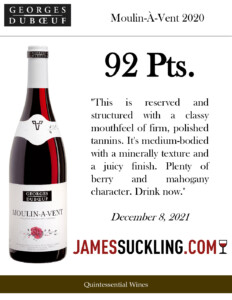2020 Georges Duboeuf Moulin-À-Vent – 92 points, James Suckling – Sell Sheet