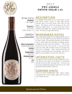 2017 Two Angels Petite Sirah 1.5L – Fact Sheet