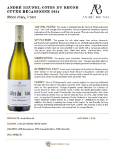2024 André Brunel Côtes du Rhône Cuvée Becassonne – Fact Sheet