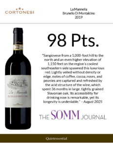 2019 Cortonesi La Mannella Brunello di Montalcino – 98 points, The Somm Journal – Accolades Sell Sheet