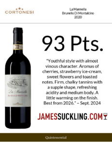 2020 Cortonesi La Mannella Brunello di Montalcino – 93 points, James Suckling – Accolades Sell Sheet