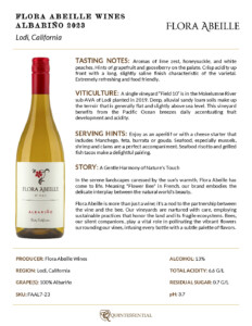 2023 Flora Abeille Albariño – Fact Sheet