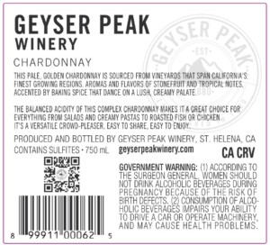 Geyser Peak Chardonnay – Back Label – 2024 & After