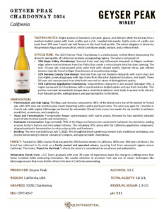 2024 Geyser Peak Chardonnay – Fact Sheet