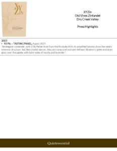 XYZin Old Vines Zinfandel – Press Highlights
