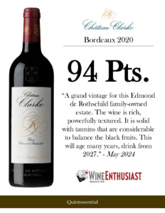 2020 Château Clarke-Bordeaux-94pts Wine Enthusiast-May 2024- Sell Sheet