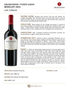 2022 Ironstone Merlot – Fact Sheet