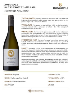 2025 Rongopai Marlborough Sauvignon Blanc – Fact Sheet