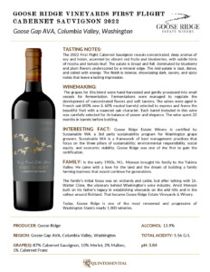 2022 Goose Ridge Vineyards First Flight Cabernet Sauvignon  – Fact Sheet