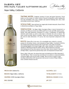 2024 Dakota Shy Napa Valley McKenna’s Sauvignon Blanc – Fact Sheet
