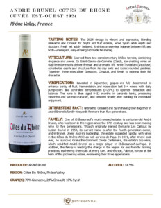 2024 André Brunel Côtes du Rhône Cuvée Est-Ouest – Fact Sheet