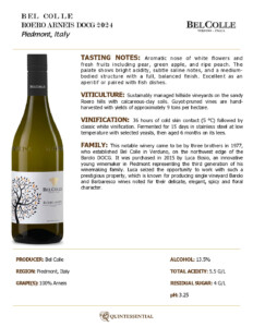 2024 Bel Colle Roero Arneis – Fact Sheet