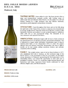 2025 Bel Colle Roero Arneis – Fact Sheet