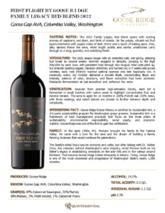 2022 First Flight Family Legacy Red Blend – Fact Sheet