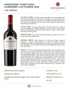 2023 Ironstone Cabernet Sauvignon – Fact Sheet