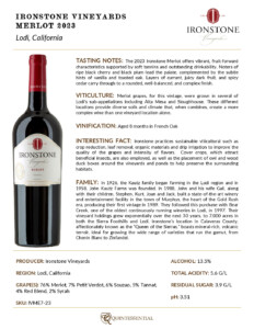2023 Ironstone Merlot – Fact Sheet