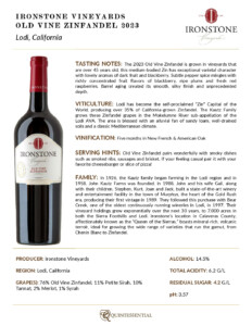 2023 Ironstone Old Vine Zinfandel – Fact Sheet