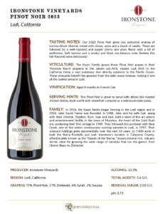 2023 Ironstone Pinot Noir – Fact Sheet