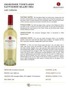 2024 Ironstone Sauvignon Blanc – Fact Sheet