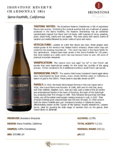 2024 Ironstone Reserve Chardonnay – Fact Sheet