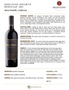2023 Ironstone Reserve Meritage – Fact Sheet