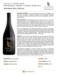 2021 Lucas & Lewellen Pinot Noir Goodchild High 9 – Fact Sheet