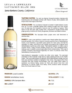 2024 Lucas & Lewellen Sauvignon Blanc – Fact Sheet
