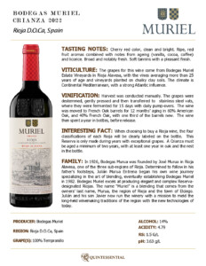 2022 Muriel Crianza – Fact Sheet