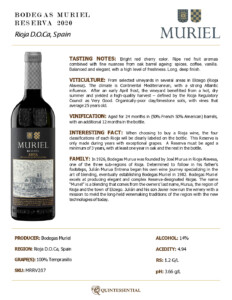 2020 Muriel Reserva – Fact Sheet