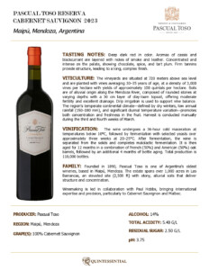 2023 Pascual Toso Reserva Cabernet Sauvignon – Fact Sheet