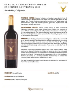 2023 Samuel Charles Paso Robles Cabernet Sauvignon – Fact Sheet
