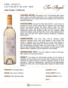 2024 Two Angels Sauvignon Blanc – Fact Sheet