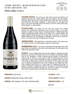 2023 André Brunel Châteauneuf-du-Pape Cuvée Réservée – Fact Sheet