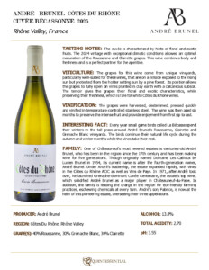 2025 André Brunel Côtes du Rhône Cuvée Becassonne – Fact Sheet
