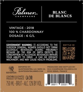 2018 Champagne Palmer Blanc de Blancs - Back Label