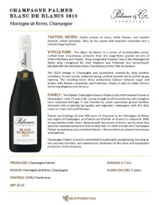 2018 Champagne Palmer Vintage Blanc de Blancs – Fact Sheet
