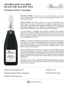 2018 Champagne Palmer Vintage Blanc de Blancs – Fact Sheet