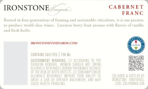 Ironstone Cabernet Franc – Back Label – 2022 & After