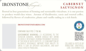Ironstone Cabernet Sauvignon – Back Label – 2022 & After