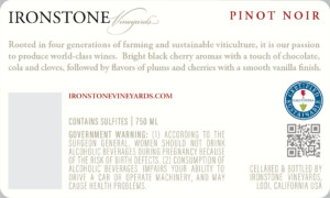 Ironstone Pinot Noir – Back Label – 2021 Vintage & After