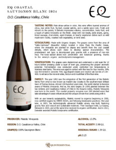 2024 Matetic Vineyards EQ ‘Coastal’ Sauvignon Blanc – Fact Sheet