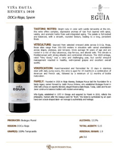 2020 Viña Eguía Reserva – Fact Sheet