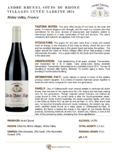 2024 André Brunel Côtes du Rhône Villages Cuvée Sabrine – Fact Sheet