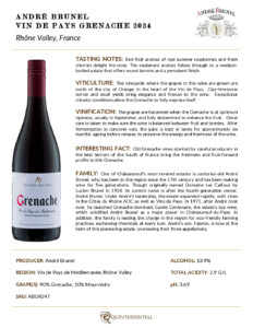 2024 André Brunel Vin de Pays Grenache – Fact Sheet