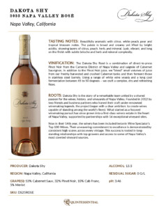 2025 Dakota Shy Napa Valley Rosé – Fact Sheet