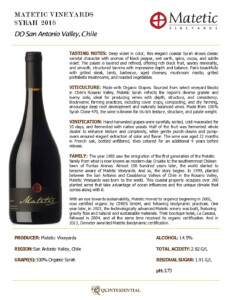 2018 Matetic Syrah – Fact Sheet