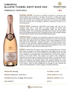 2023 Simonsig Kaapse Vonkel Brut Rose – Fact Sheet
