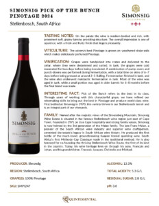 2024 Simonsig Pick of the Bunch Pinotage – Fact Sheet